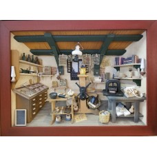 NEW - German Wooden 3D Picture Box Diorama Printing Press Painted